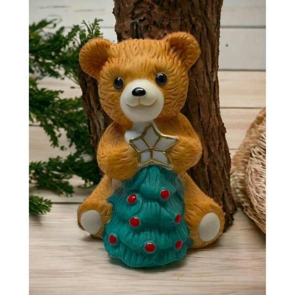 Vintage Cinnamon Bear Christmas Tree Ornament Hallmark 1990 Holding Tree #8 - Picture 1 of 7